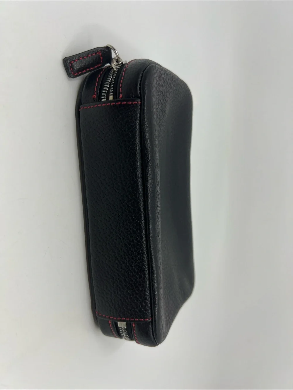 Coach Black Leather zip around Jewelry case with red stitching pig suede lined